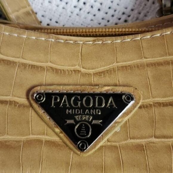 Pagado Embellished Tan Leather Crocodile Zippered Satchel - Picture 4 of 6